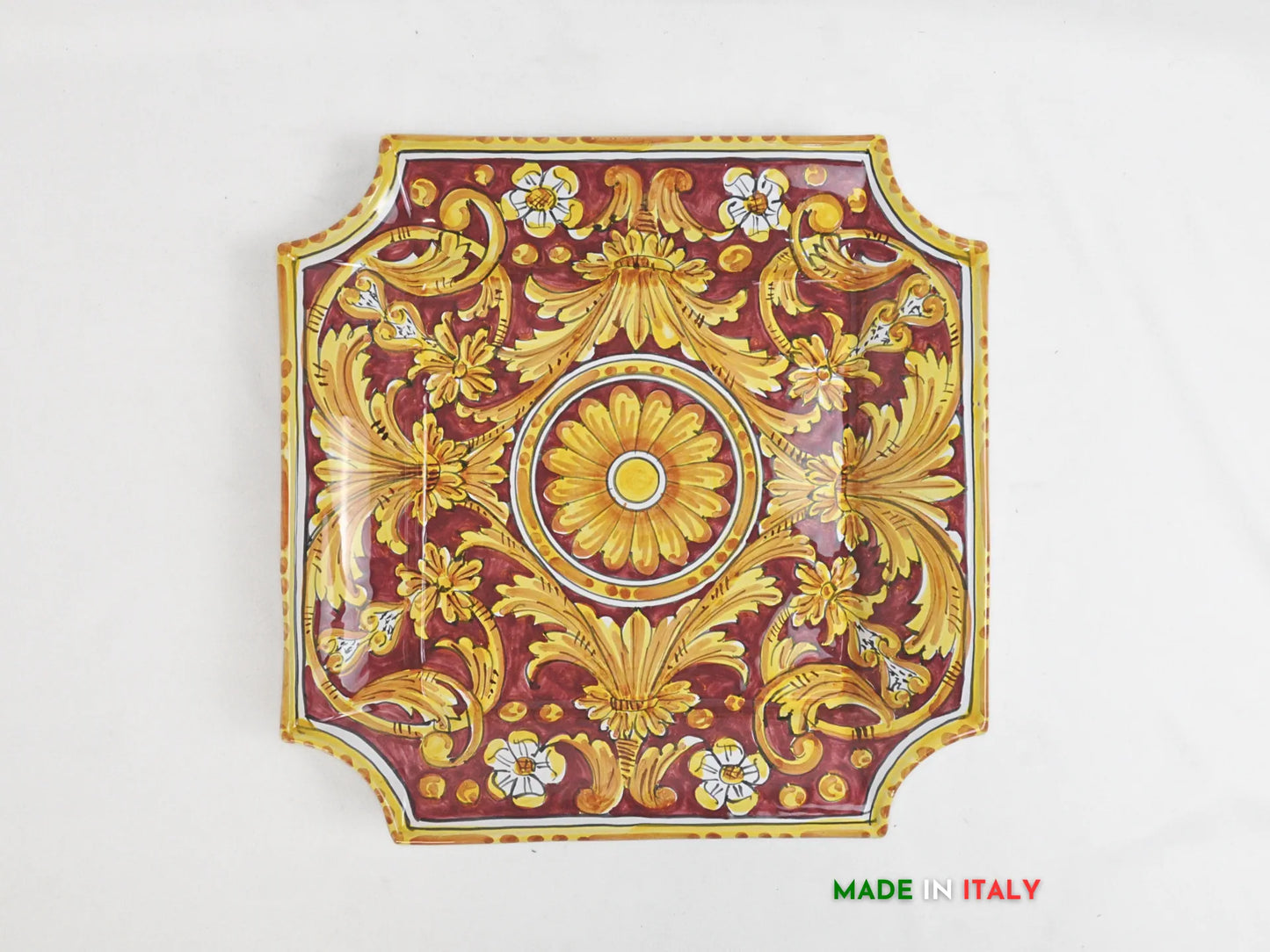 Piatto in ceramica di Caltagirone quadro ornato 34cm