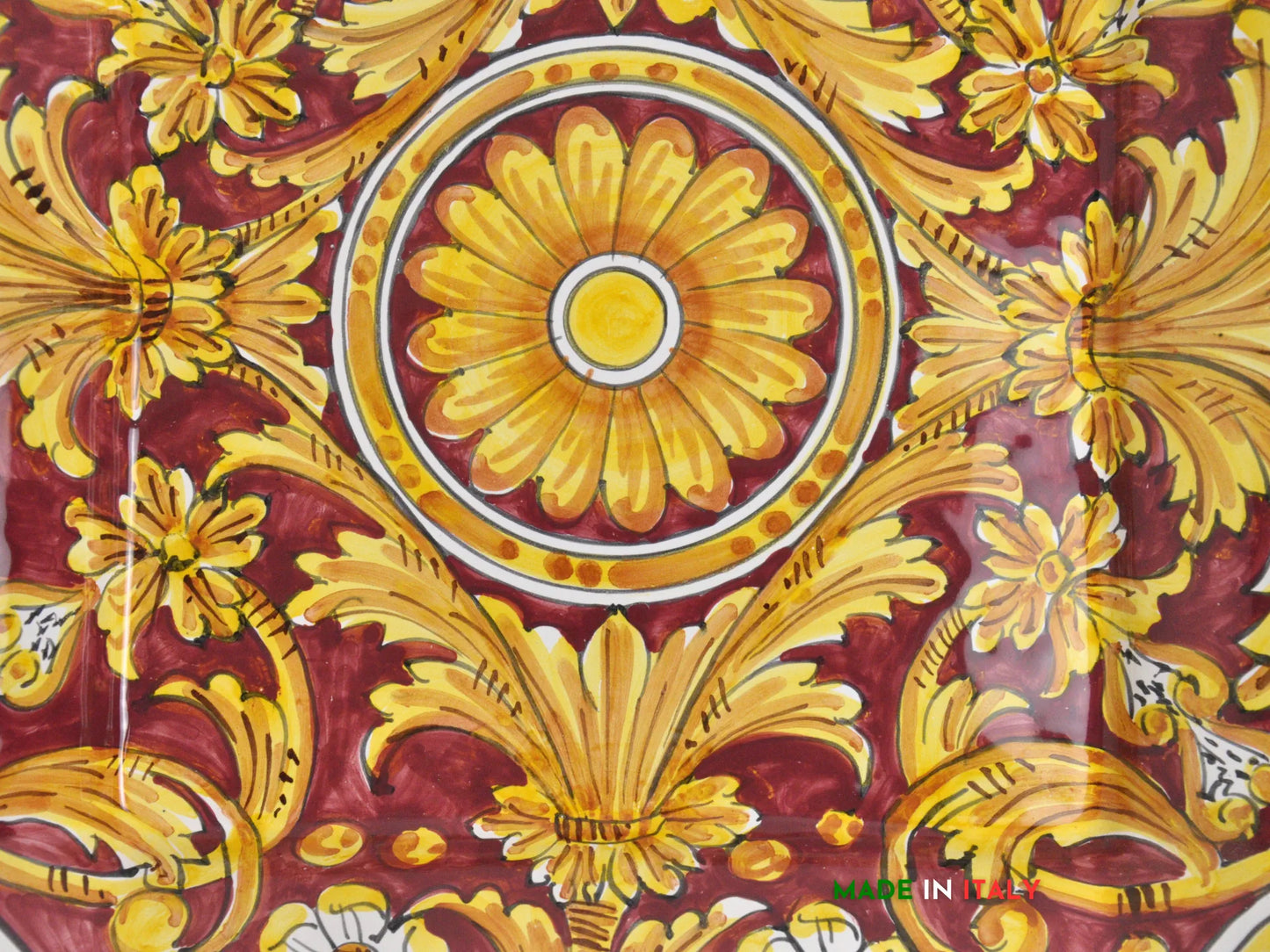 Piatto in ceramica di Caltagirone quadro ornato 34cm