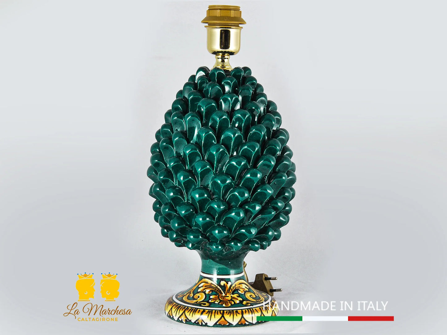 Lampada Pigna Siciliana Ceramica di Caltagirone base decorata ottanio 25cm