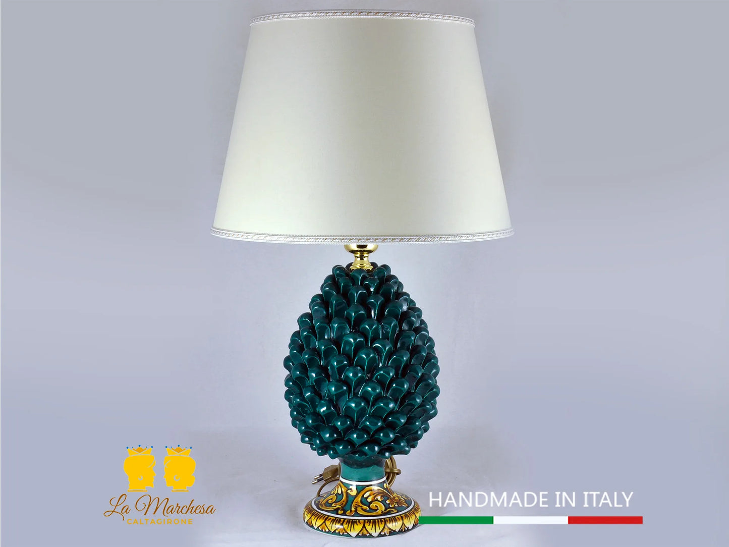 Lampada Pigna Siciliana Ceramica di Caltagirone base decorata ottanio 25cm