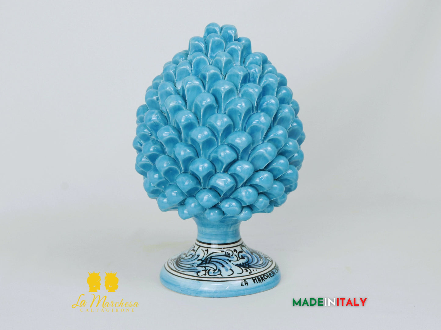 Pigna Siciliana in Ceramica di Caltagirone 26cm turchese - ornato