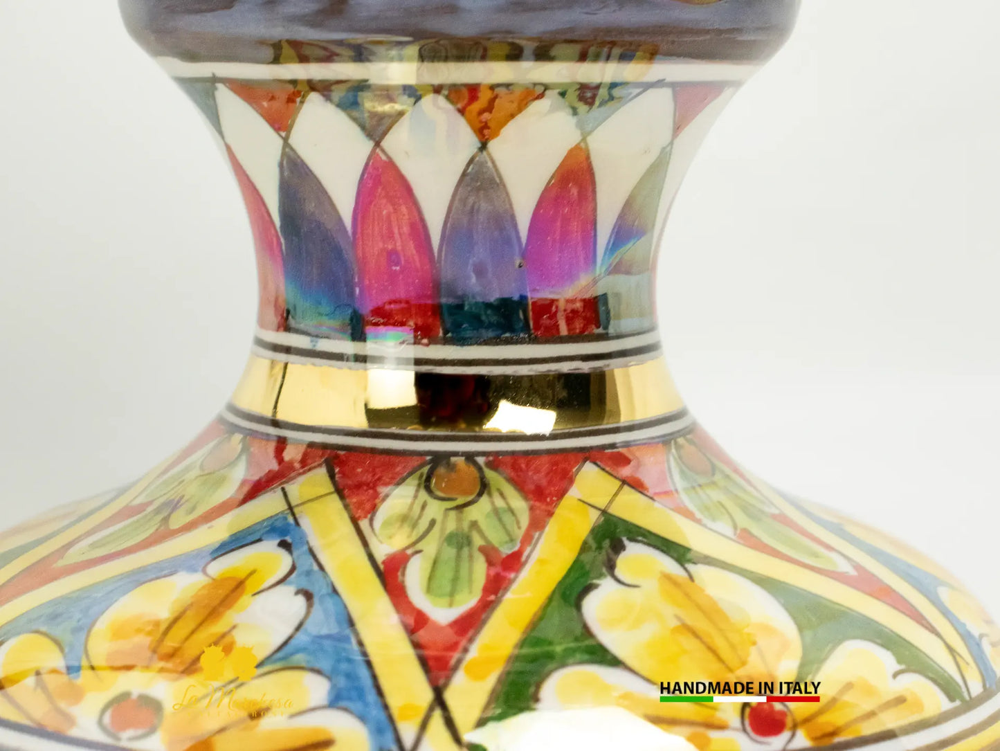 Pigna Siciliana in Ceramica di Caltagirone Arlecchino Madreperla oro 35cm