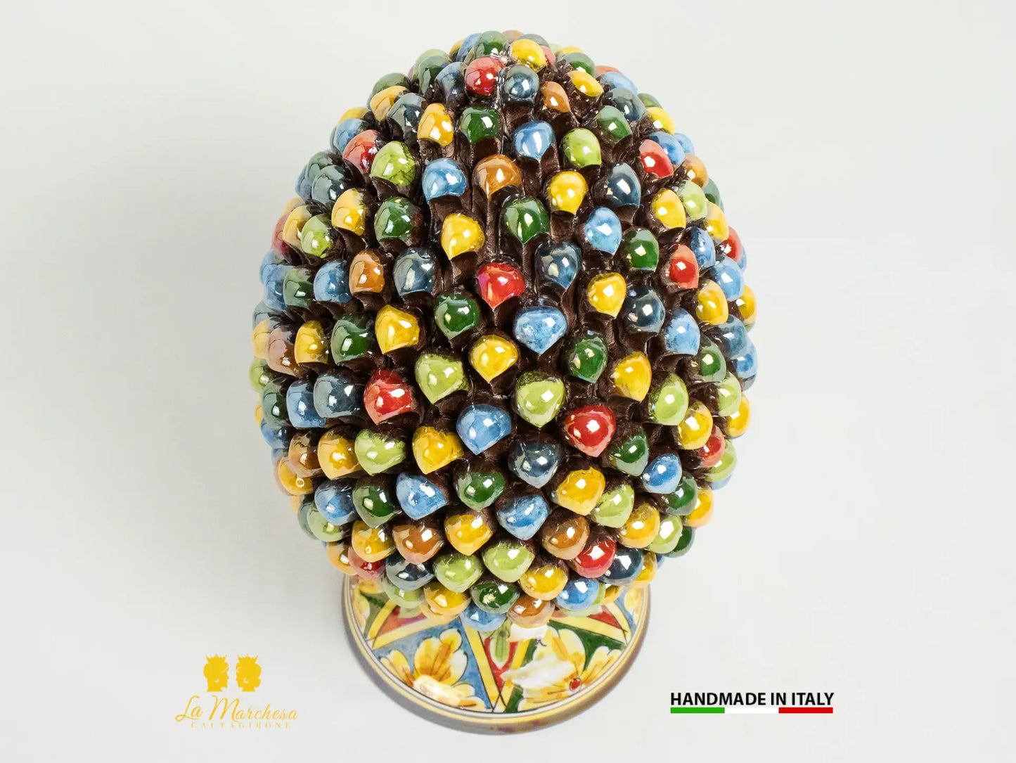 Pigna Siciliana in Ceramica di Caltagirone Arlecchino Madreperla oro 35cm