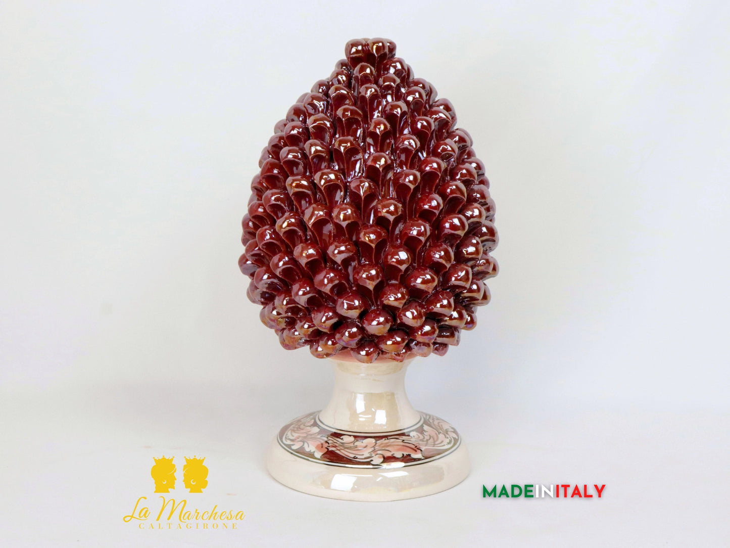Pigna Siciliana in Ceramica di Caltagirone Madreperla - Bordeaux 31cm