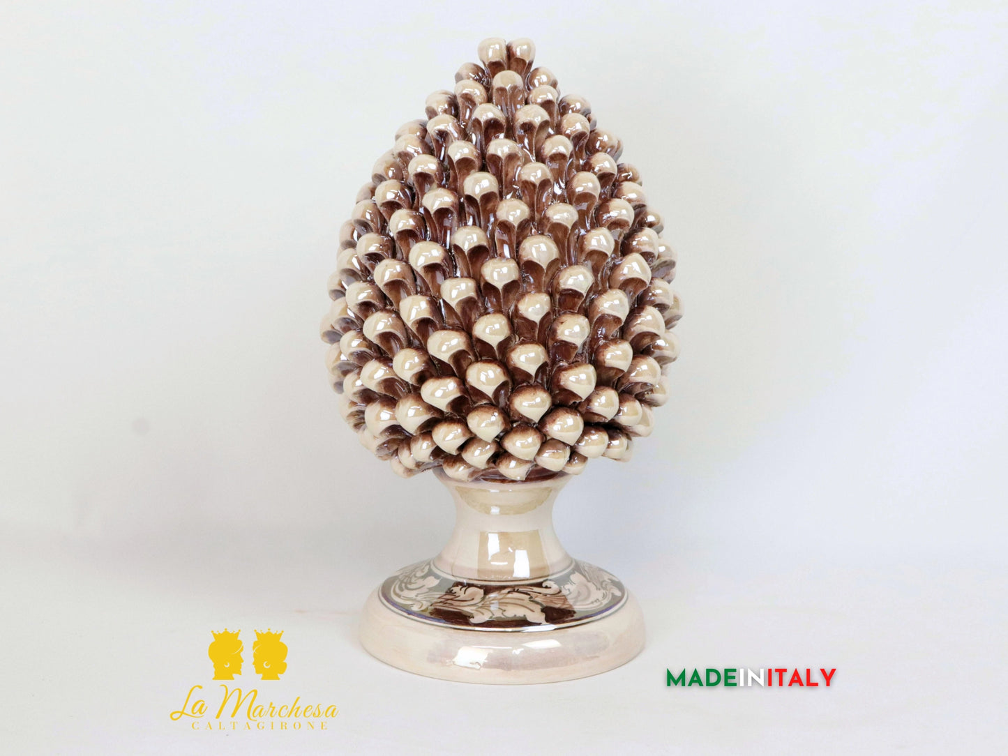 Pigna Siciliana in Ceramica di Caltagirone Madreperla - Fumè 31cm