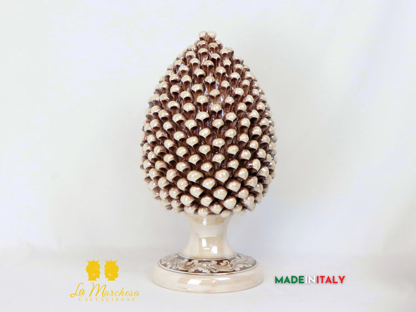Pigna Siciliana in Ceramica di Caltagirone Madreperla - Fumè 43cm