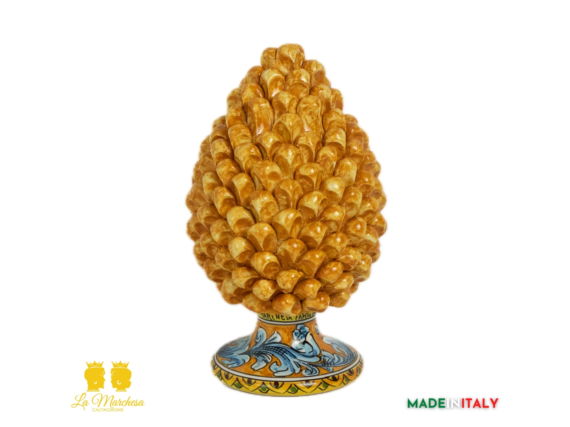 Pigna Siciliana Ceramica di Caltagirone Arancione ornato - Varie Misure