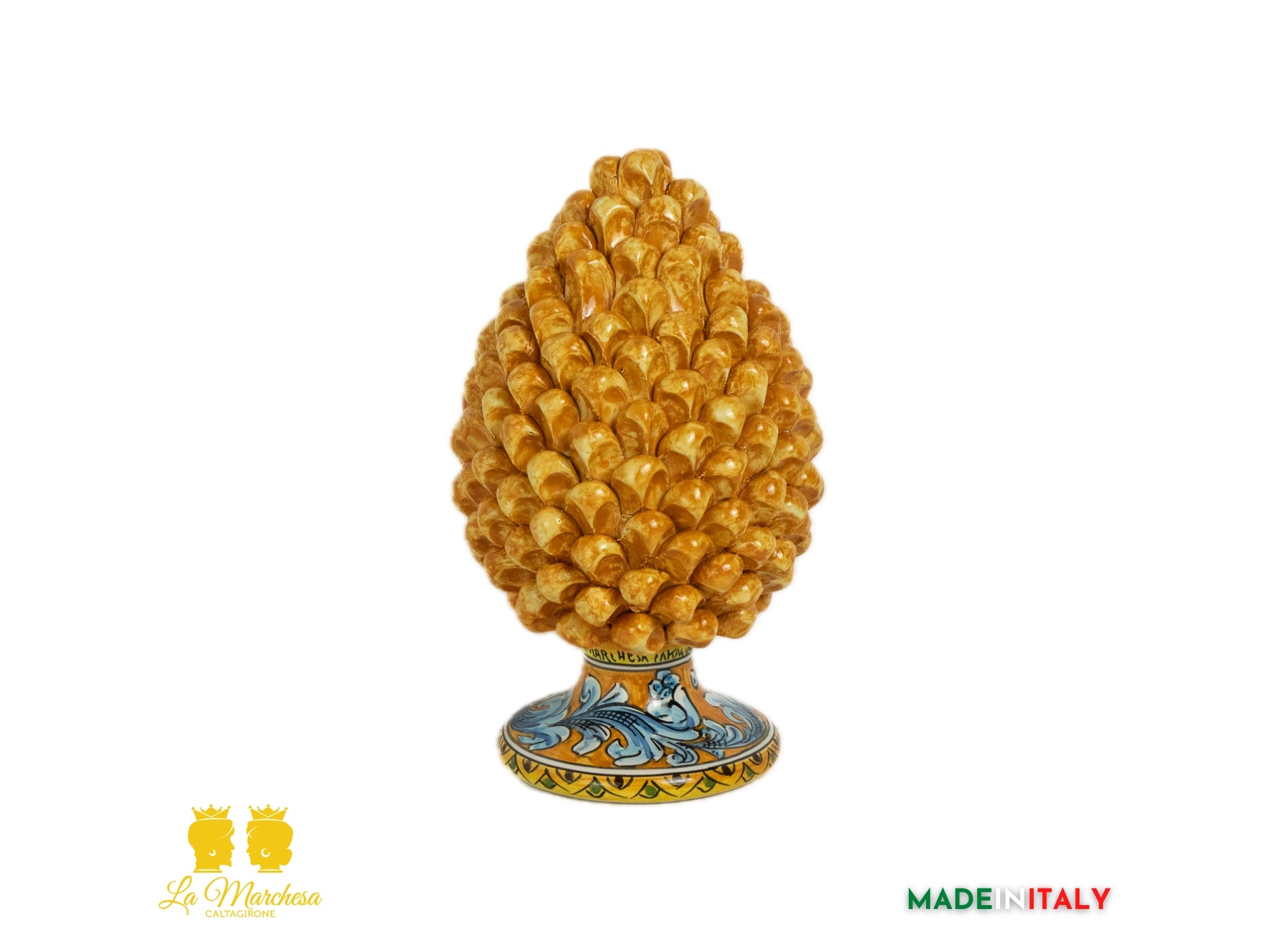 Pigna Siciliana Ceramica di Caltagirone Arancione ornato - Varie Misure