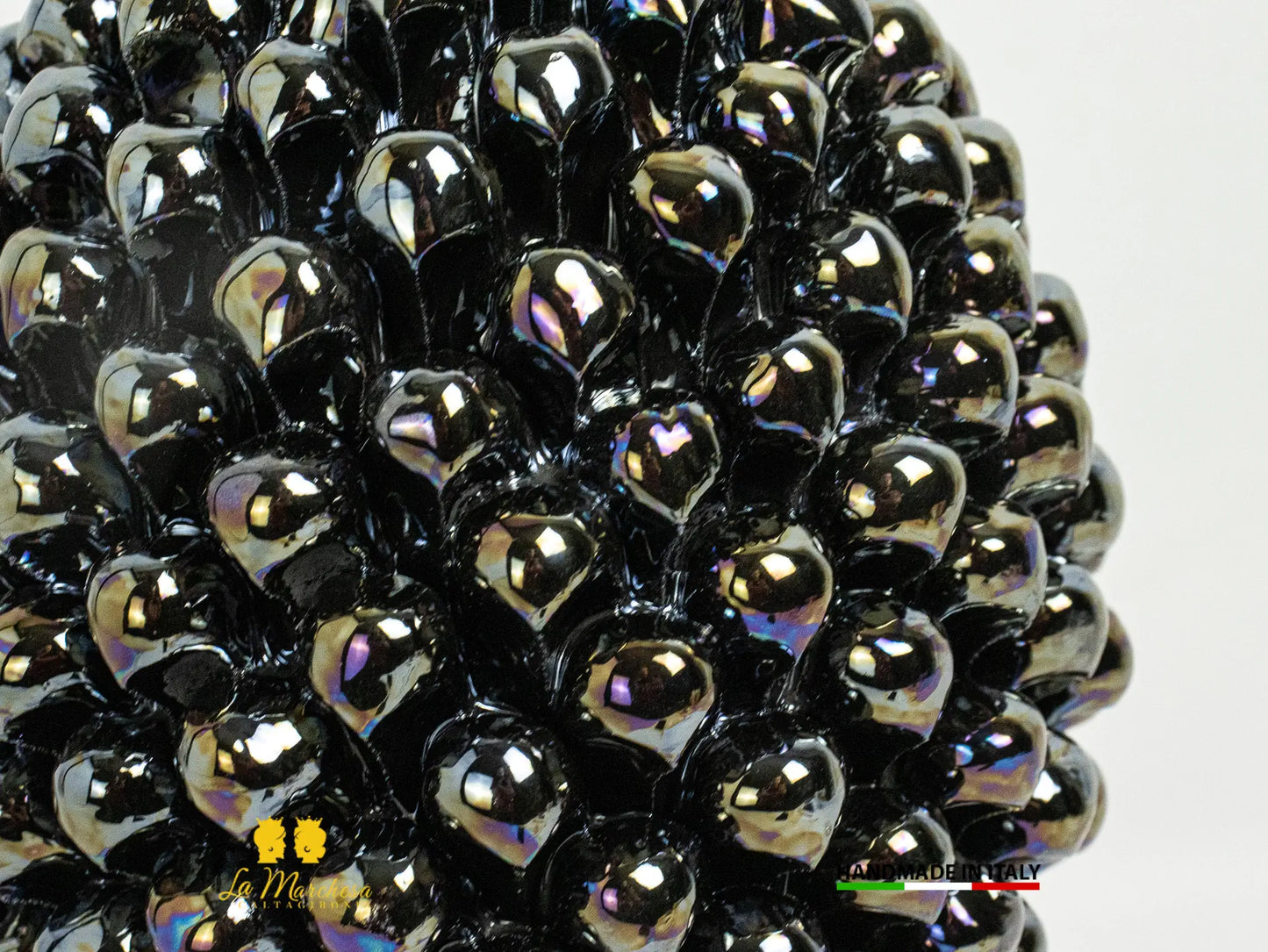 Pigna Siciliana in Ceramica di Caltagirone Artigianale Nero Madreperla Oro 31cm