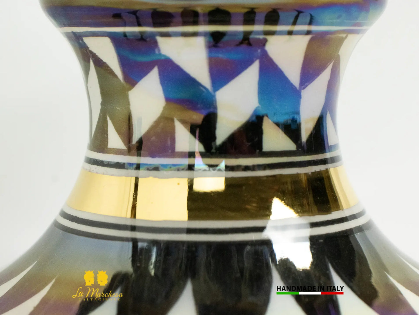 Pigna Siciliana in Ceramica di Caltagirone Artigianale Nero Madreperla Oro 31cm