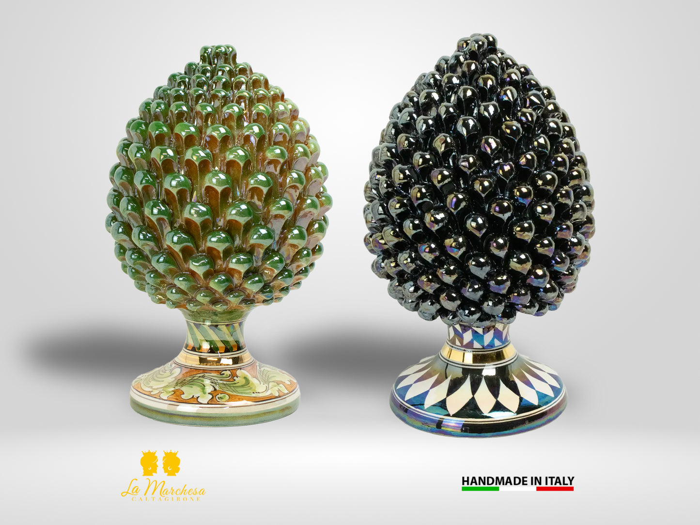 Pigna Siciliana in Ceramica di Caltagirone Artigianale Madreperla Linea Oro