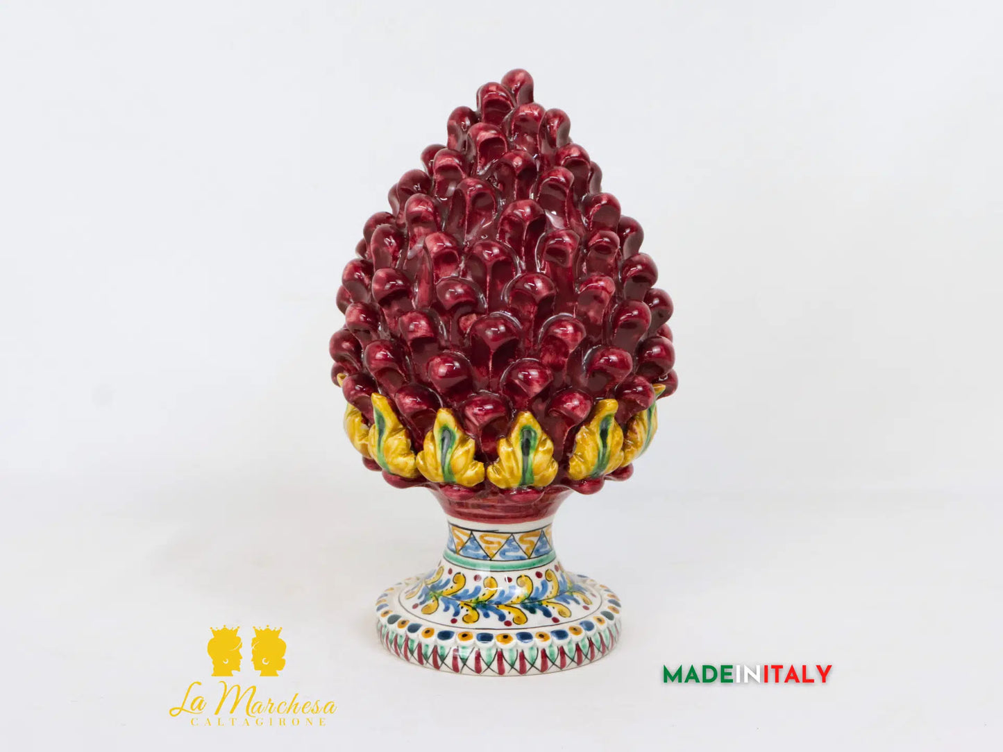 Pigna Siciliana in Ceramica di Caltagirone Bordeaux foglie 22cm
