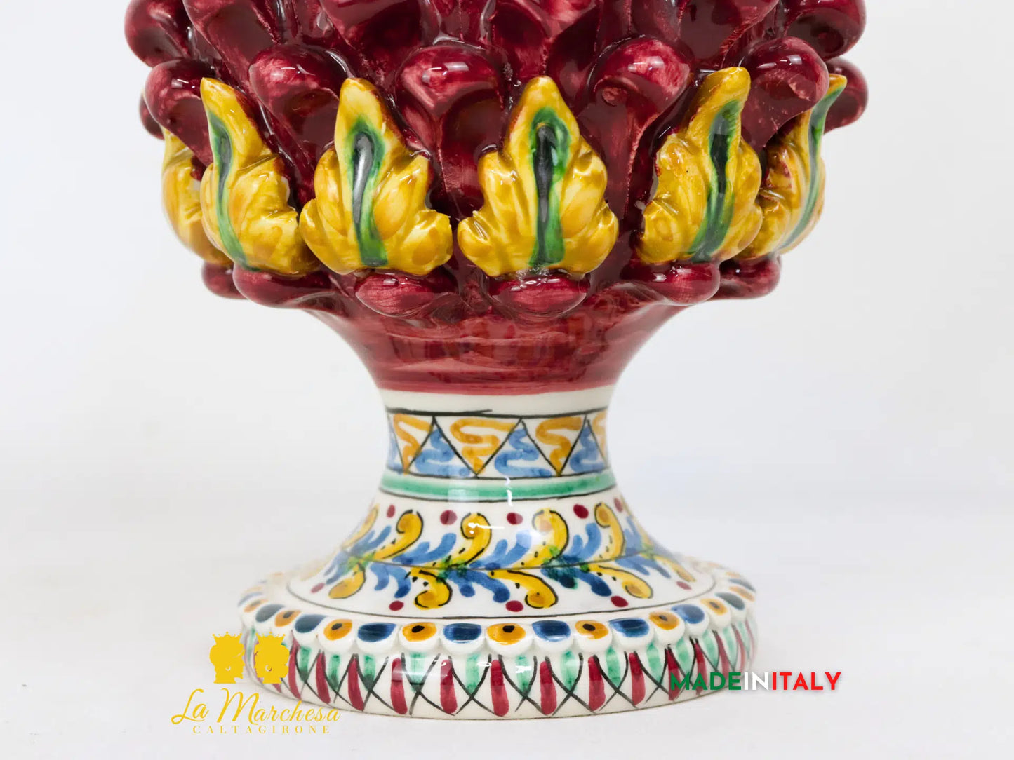 Pigna Siciliana in Ceramica di Caltagirone Bordeaux foglie 22cm