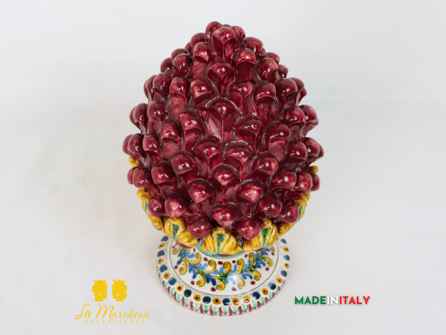 Pigna Siciliana in Ceramica di Caltagirone Bordeaux foglie 22cm