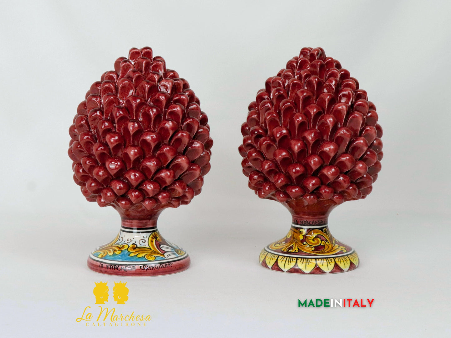 Pigna Siciliana Bordeaux in Ceramica di Caltagirone 25cm - Vari Decori