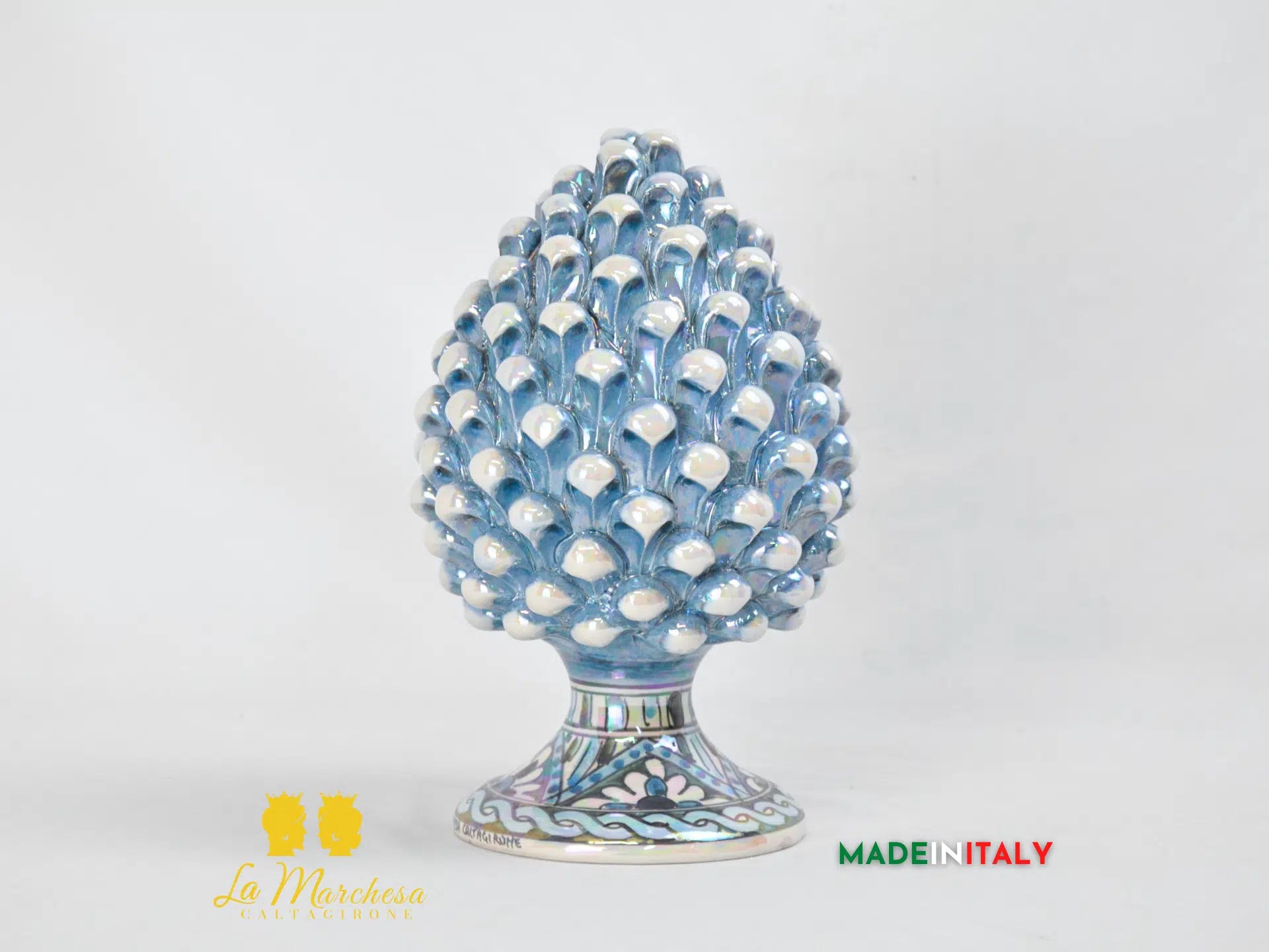 Pigna Ceramica di Caltagirone Celeste Madreperla - Varie Misure