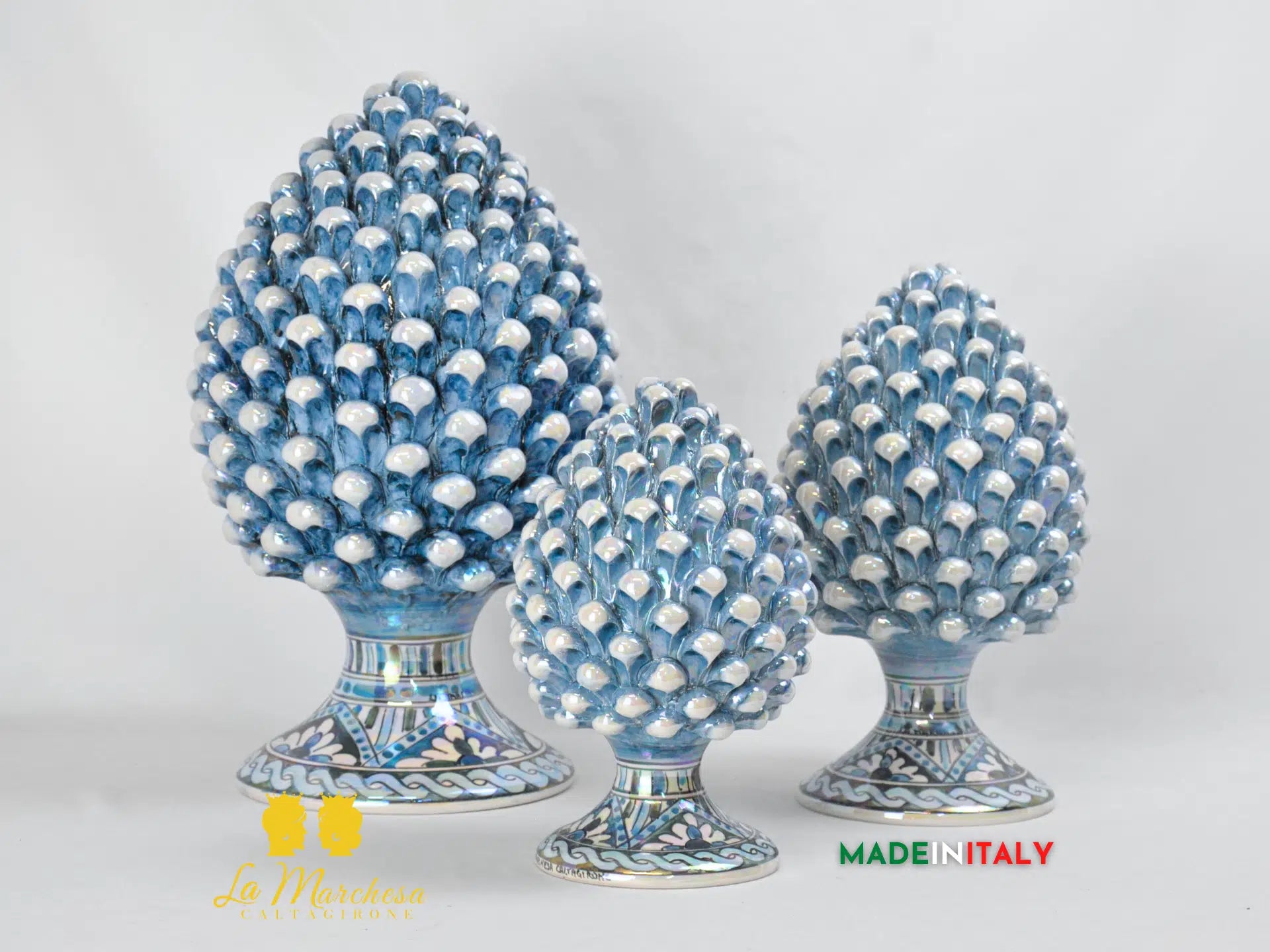 Pigna Ceramica di Caltagirone Celeste Madreperla - Varie Misure