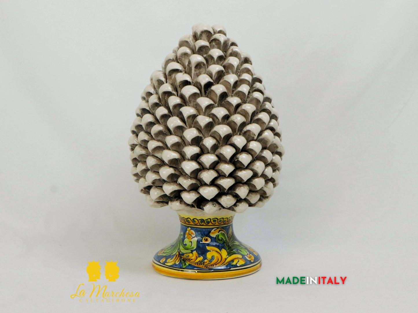 Pigna Siciliana Fumè in Ceramica di Caltagirone base ornato - Varie Misure