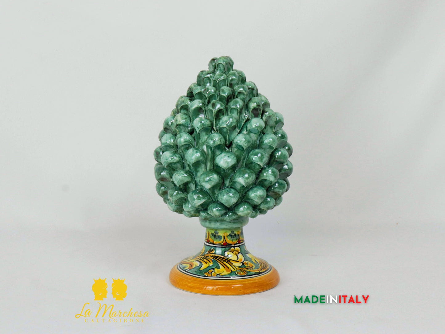 Pigna Siciliana Portagioie in Ceramica di Caltagirone 22cm - Verde rame