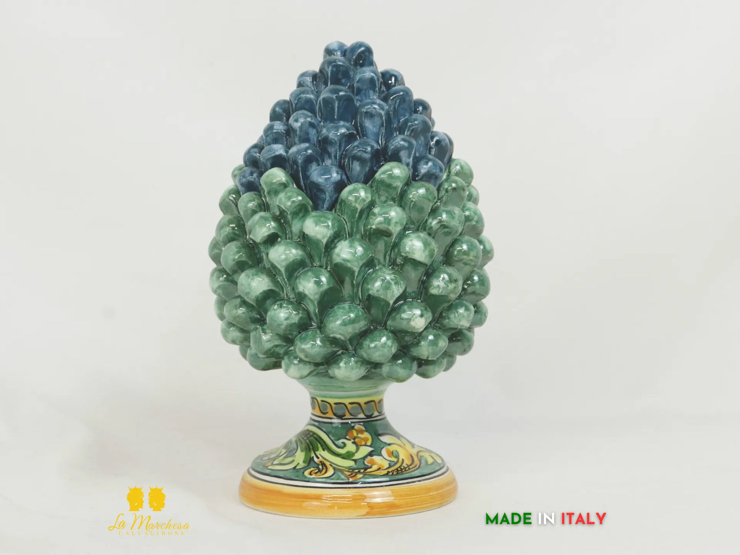 Pigna Siciliana Portagioie in Ceramica di Caltagirone 22cm - Verde e blu antico