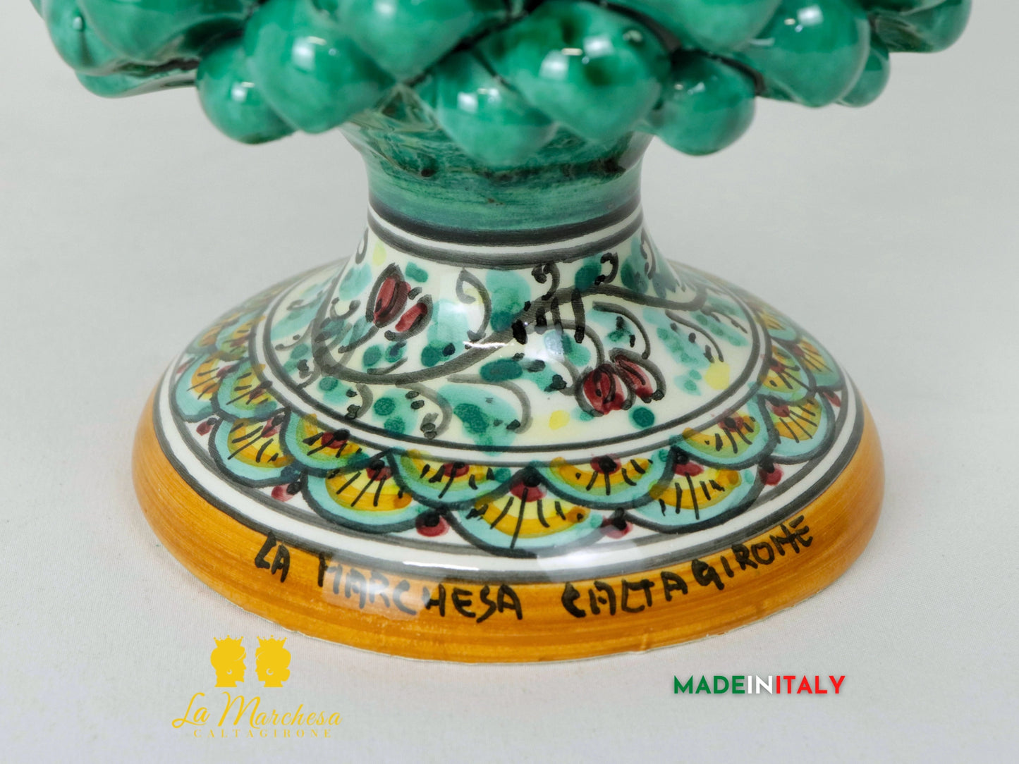 Pigna Siciliana in Ceramica di Caltagirone 26cm verde rame