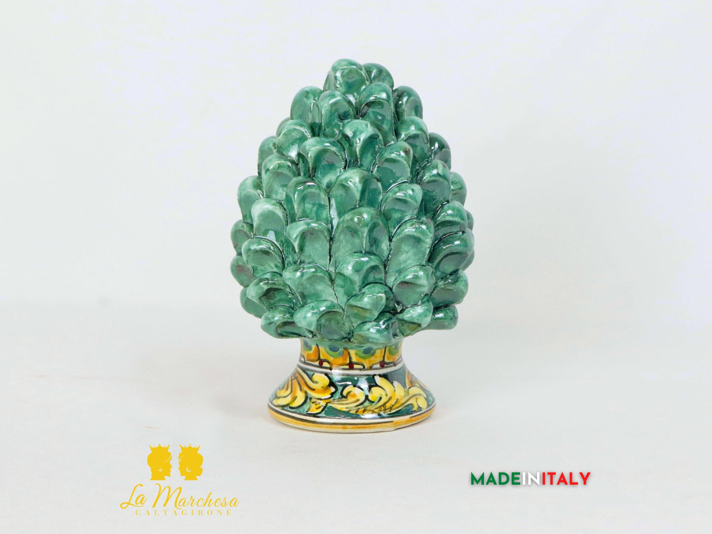 Pigna Siciliana in Ceramica di Caltagirone Verde rame ornato - Varie Dimensioni