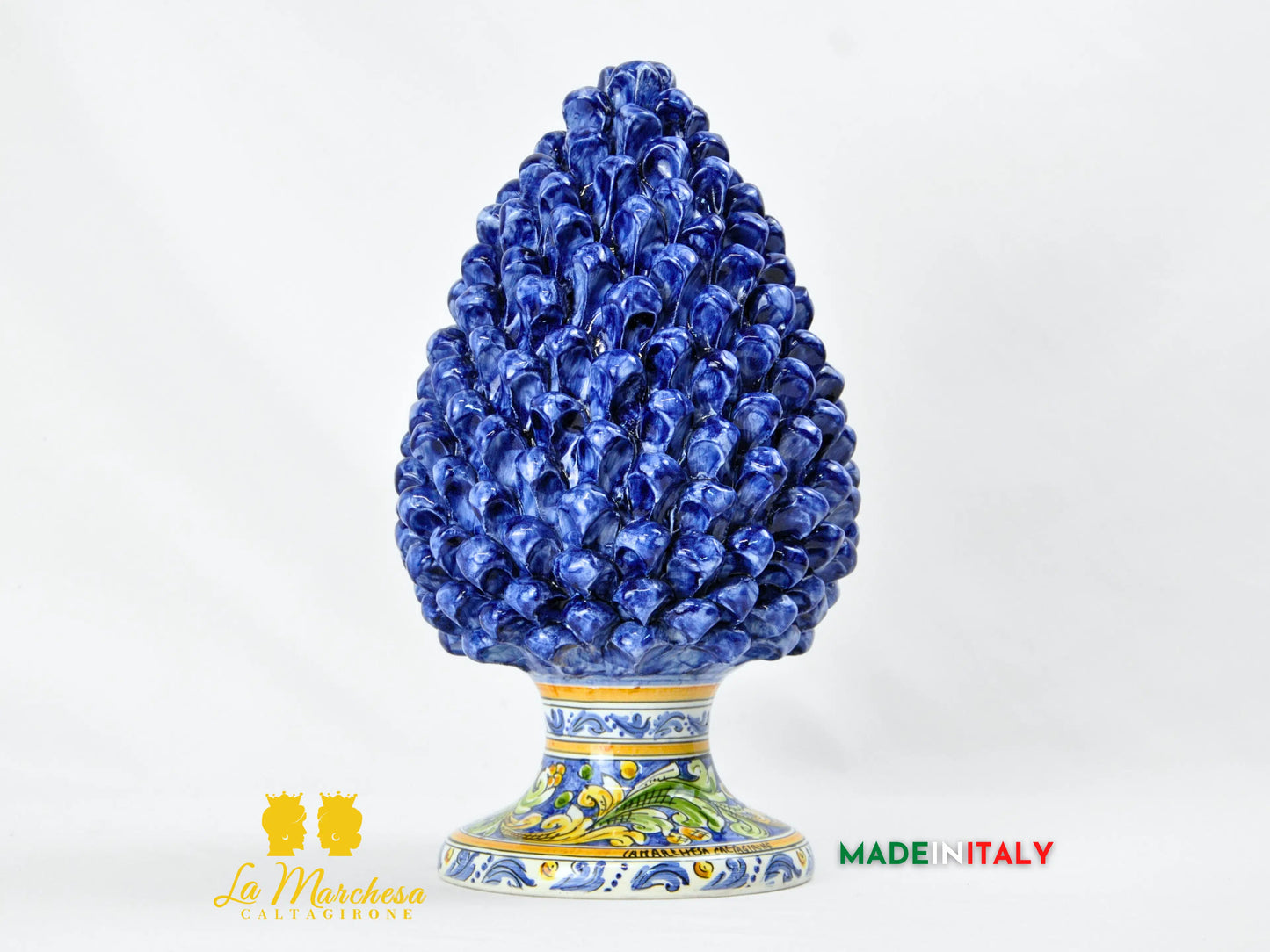 Pigna Siciliana Artigianale Blu Cobalto in Ceramica di Caltagirone 35 cm