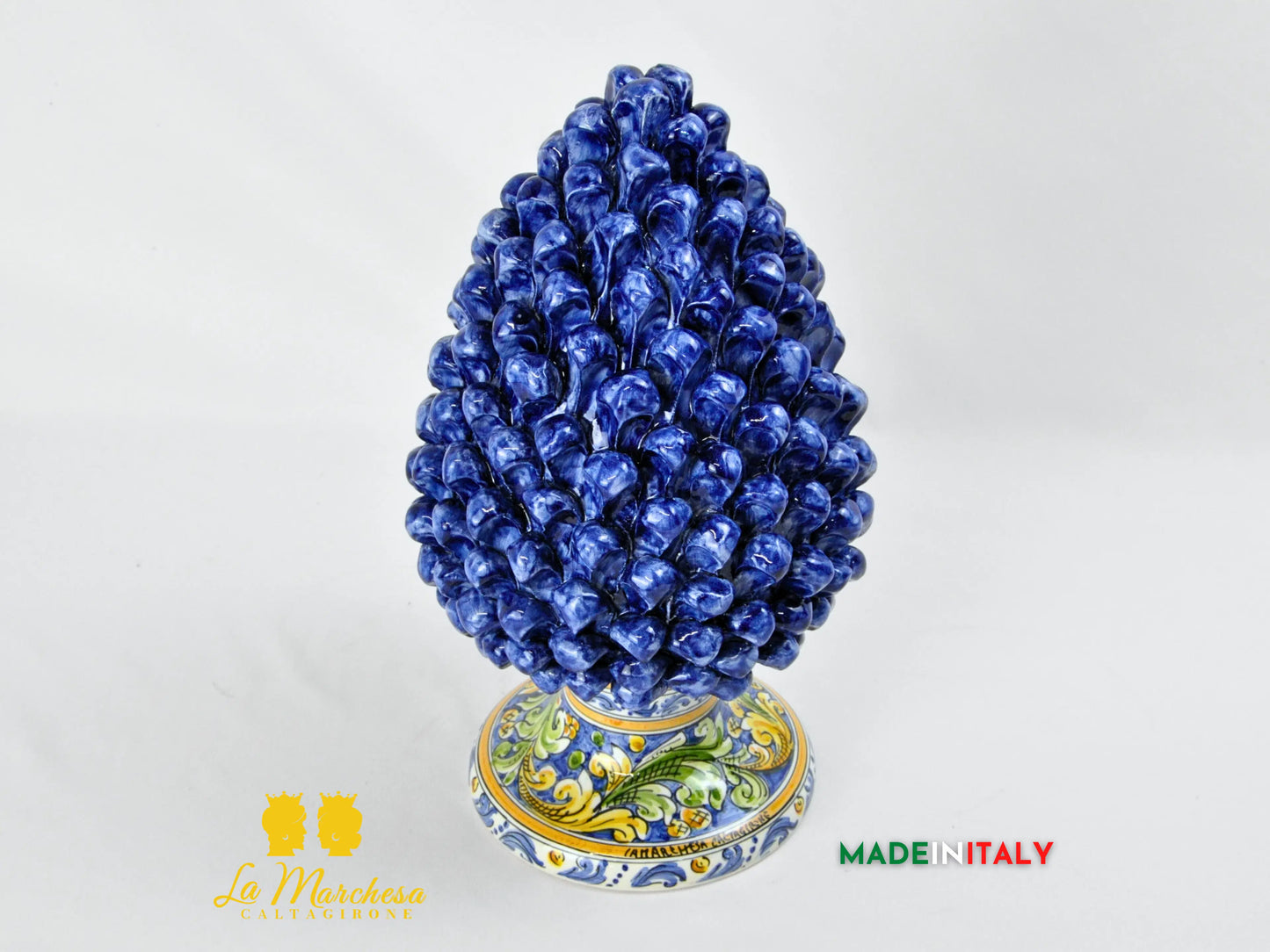 Pigna Siciliana Artigianale Blu Cobalto in Ceramica di Caltagirone 35 cm