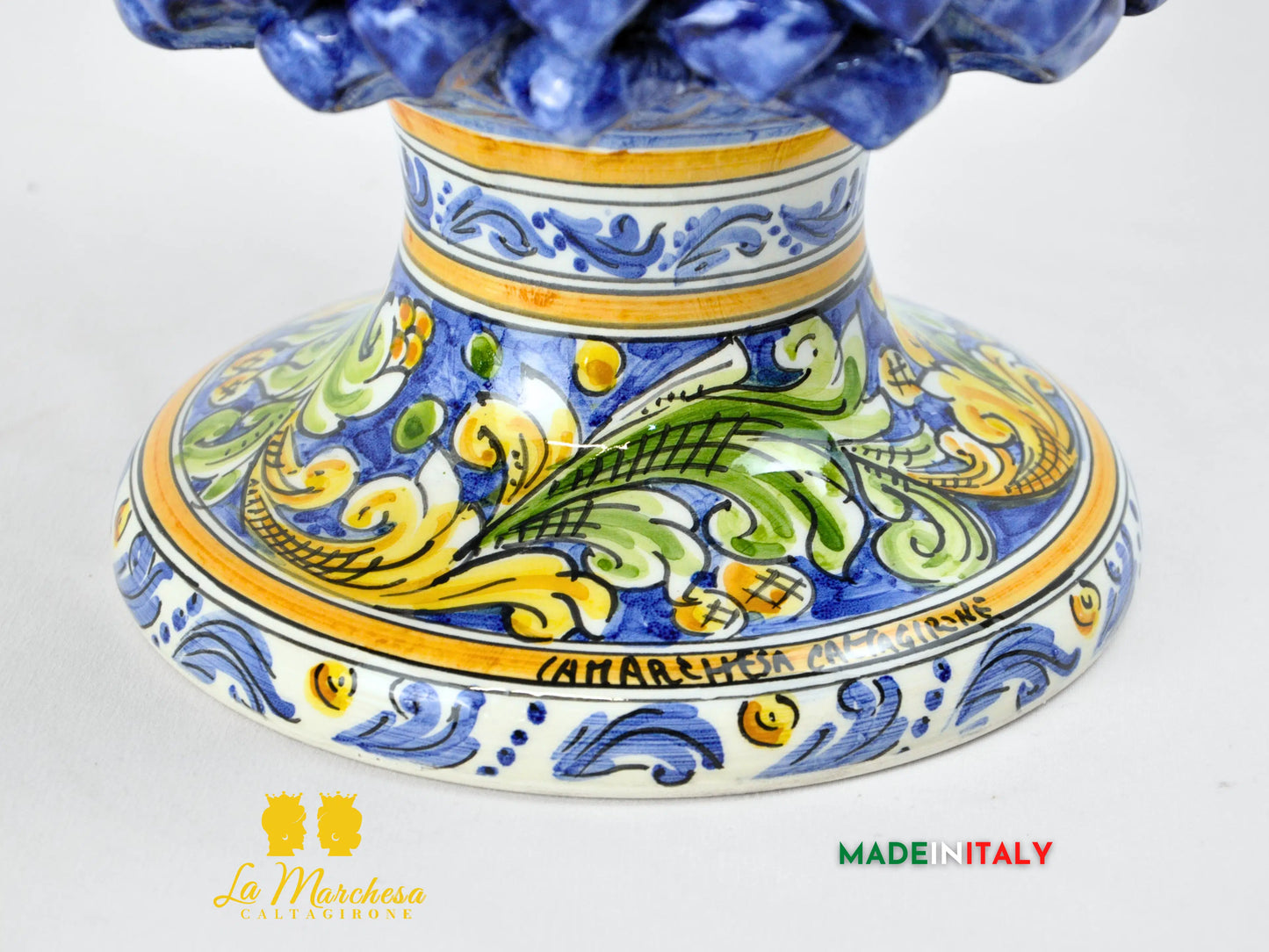 Pigna Siciliana Artigianale Blu Cobalto in Ceramica di Caltagirone 35 cm