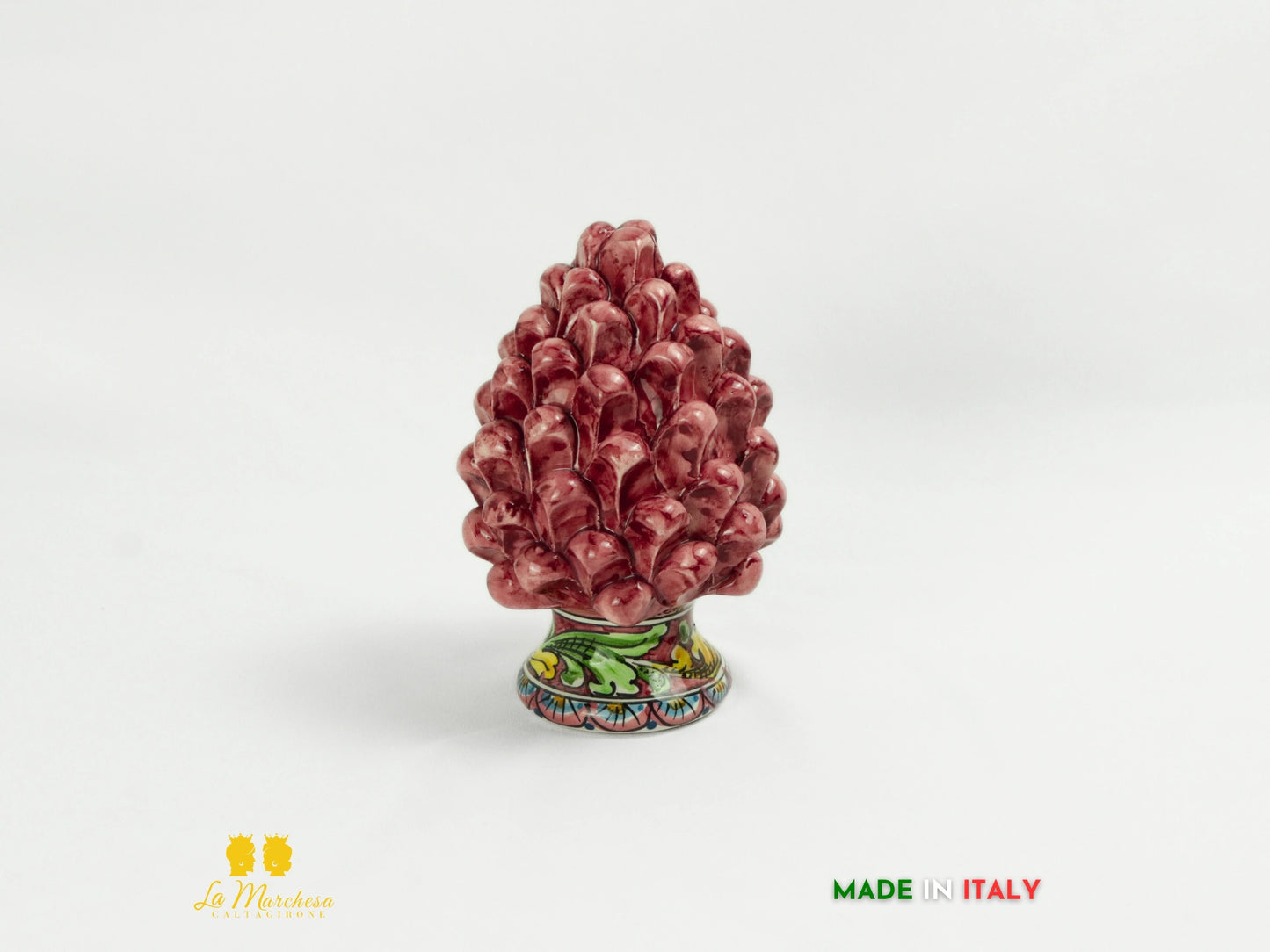 Pigna Siciliana Ceramica di Caltagirone Bordeaux ornato 15cm