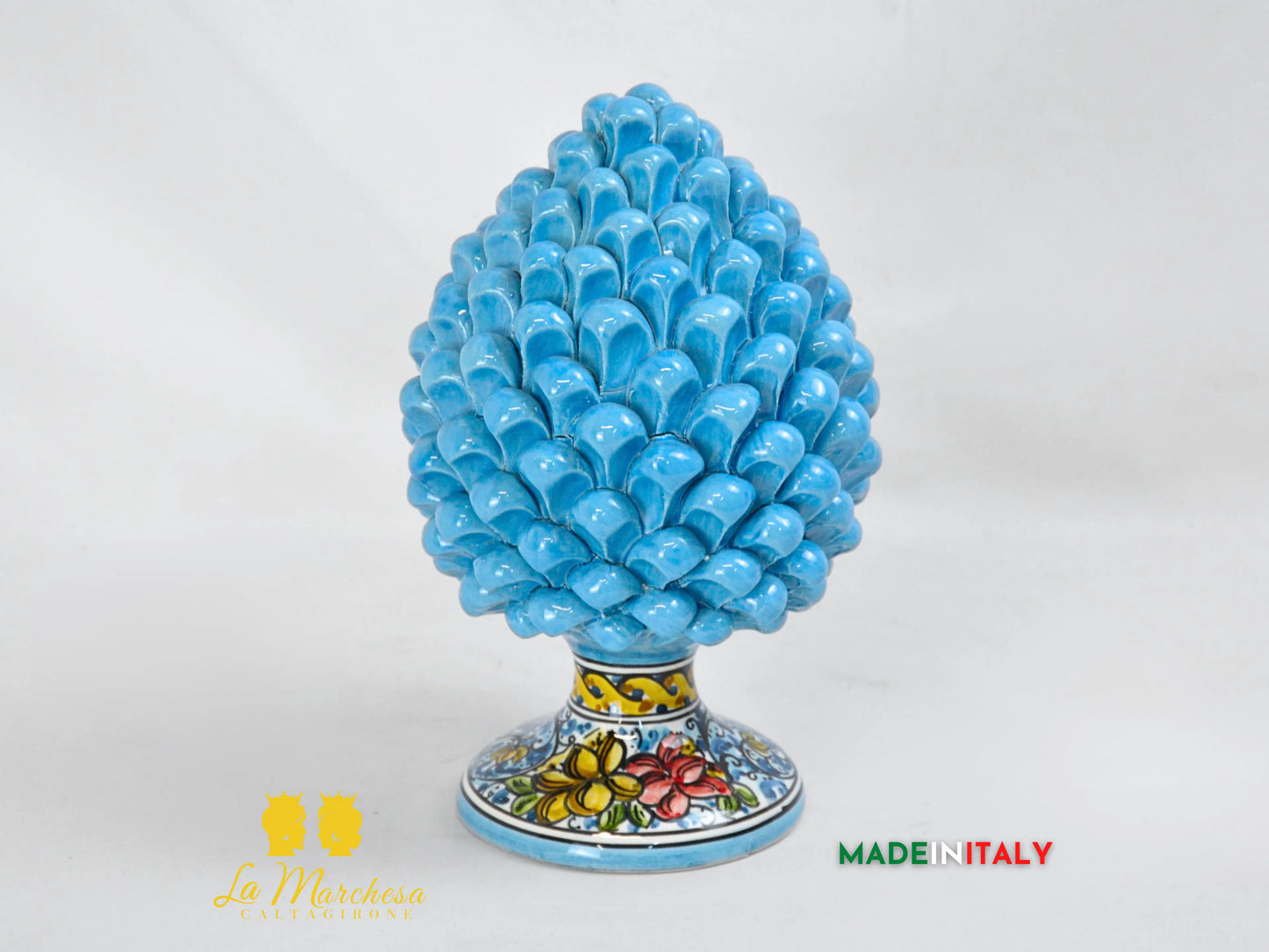 Pigna Siciliana Turchese Base Decorata in Ceramica di Caltagirone 27cm