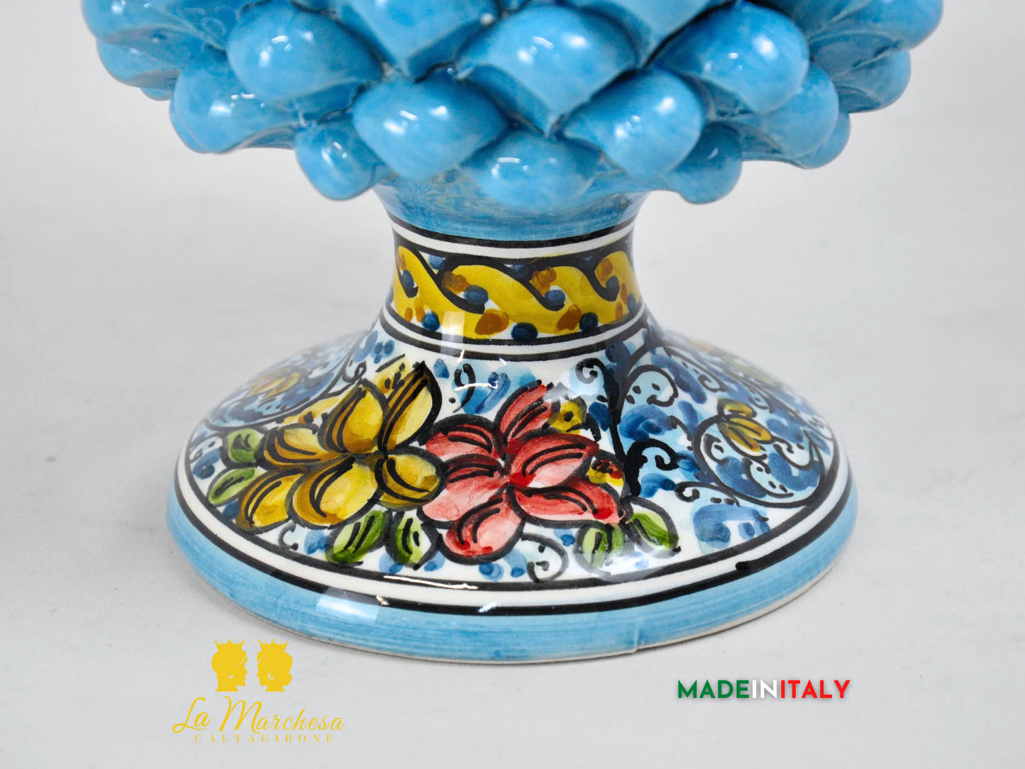 Pigna Siciliana Turchese Base Decorata in Ceramica di Caltagirone 27cm