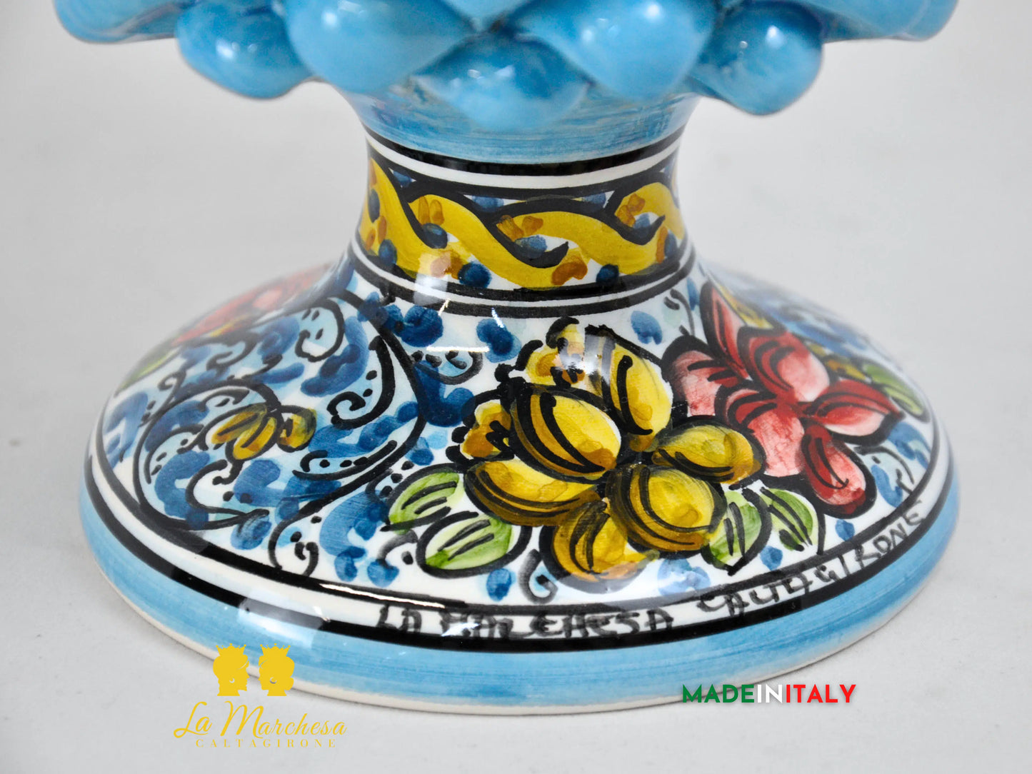 Pigna Siciliana Turchese Base Decorata in Ceramica di Caltagirone 27cm