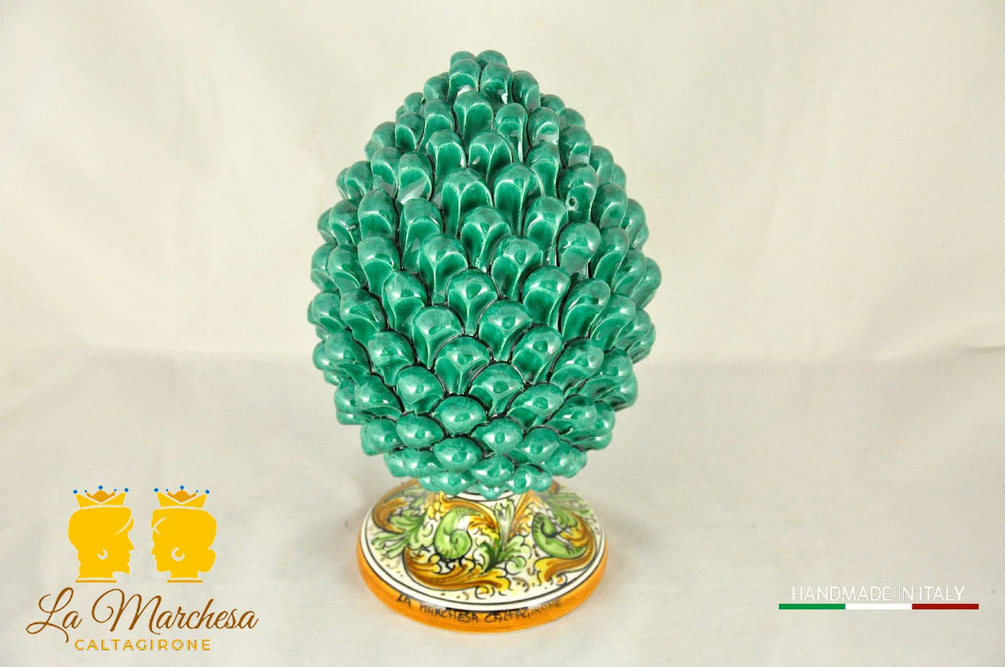 Pigna Siciliana in Ceramica di Caltagirone Verde Rame 31cm