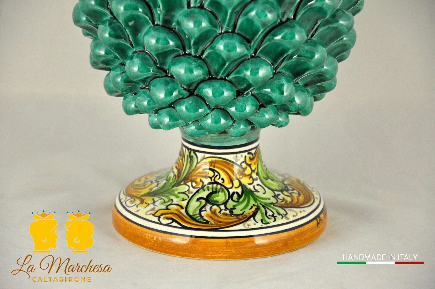 Pigna Siciliana in Ceramica di Caltagirone Verde Rame 31cm