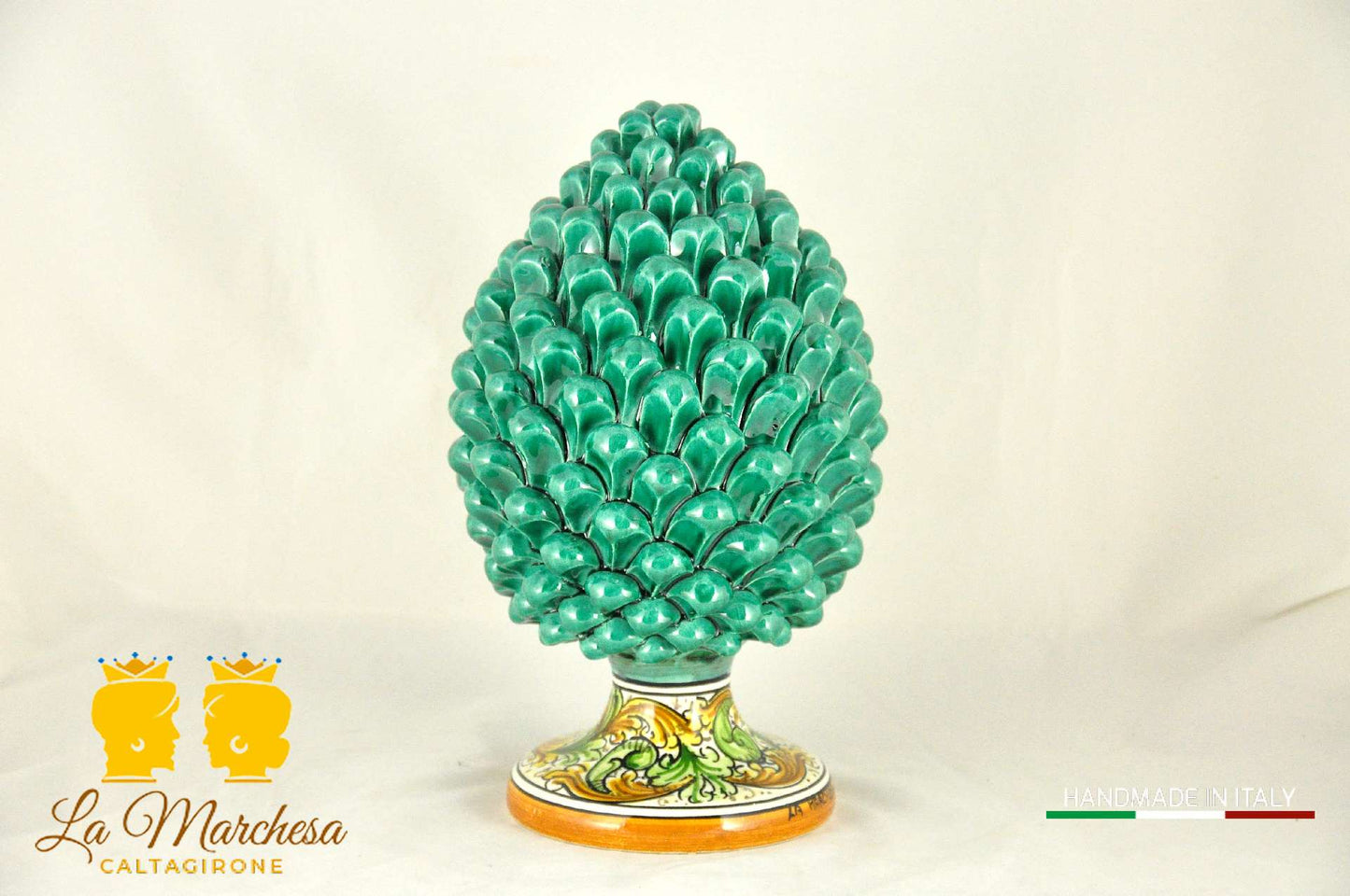 Pigna Siciliana in Ceramica di Caltagirone Verde Rame 31cm
