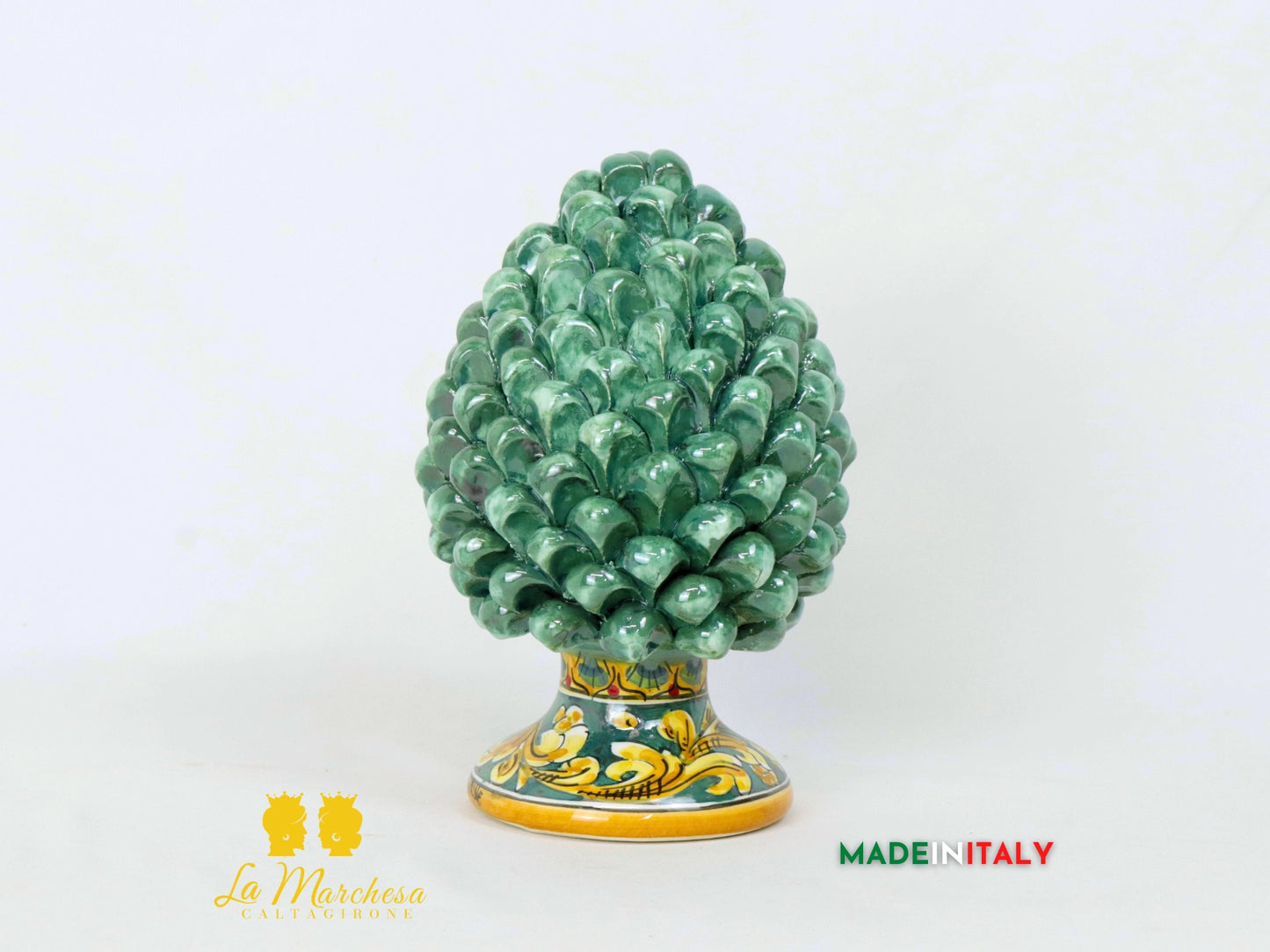 Pigna Siciliana in Ceramica di Caltagirone Verde rame ornato - Varie Dimensioni