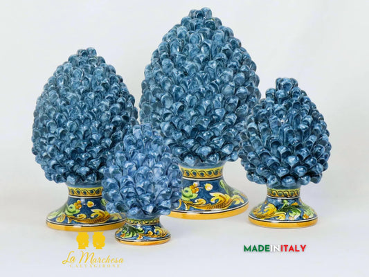 Pigna Siciliana in Ceramica di Caltagirone base ornato Blu Antico