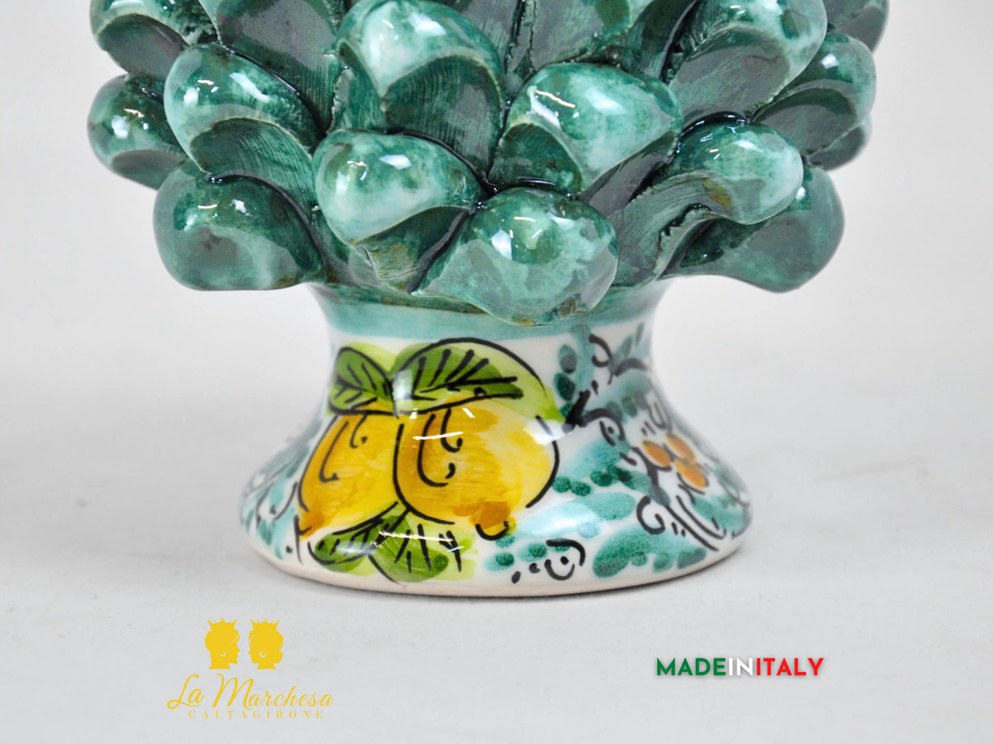 Pigna Siciliana in Ceramica di Caltagirone verde rame 600 17cm