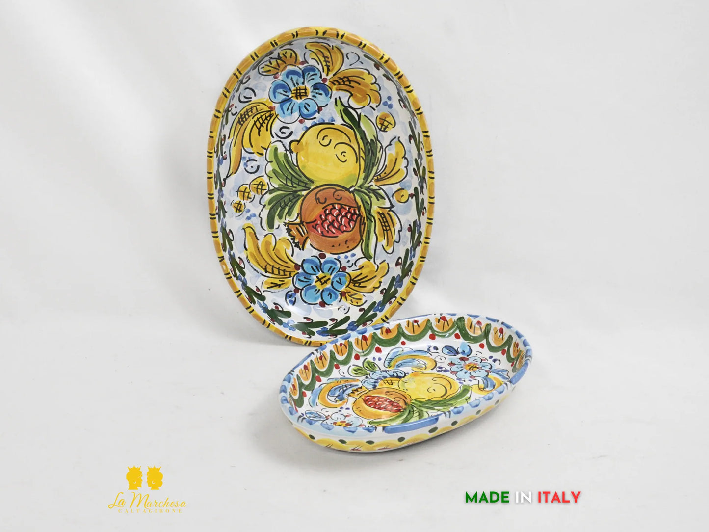Vassoio pirofila in Ceramica di Caltagirone ornato frutta - Varie Misure