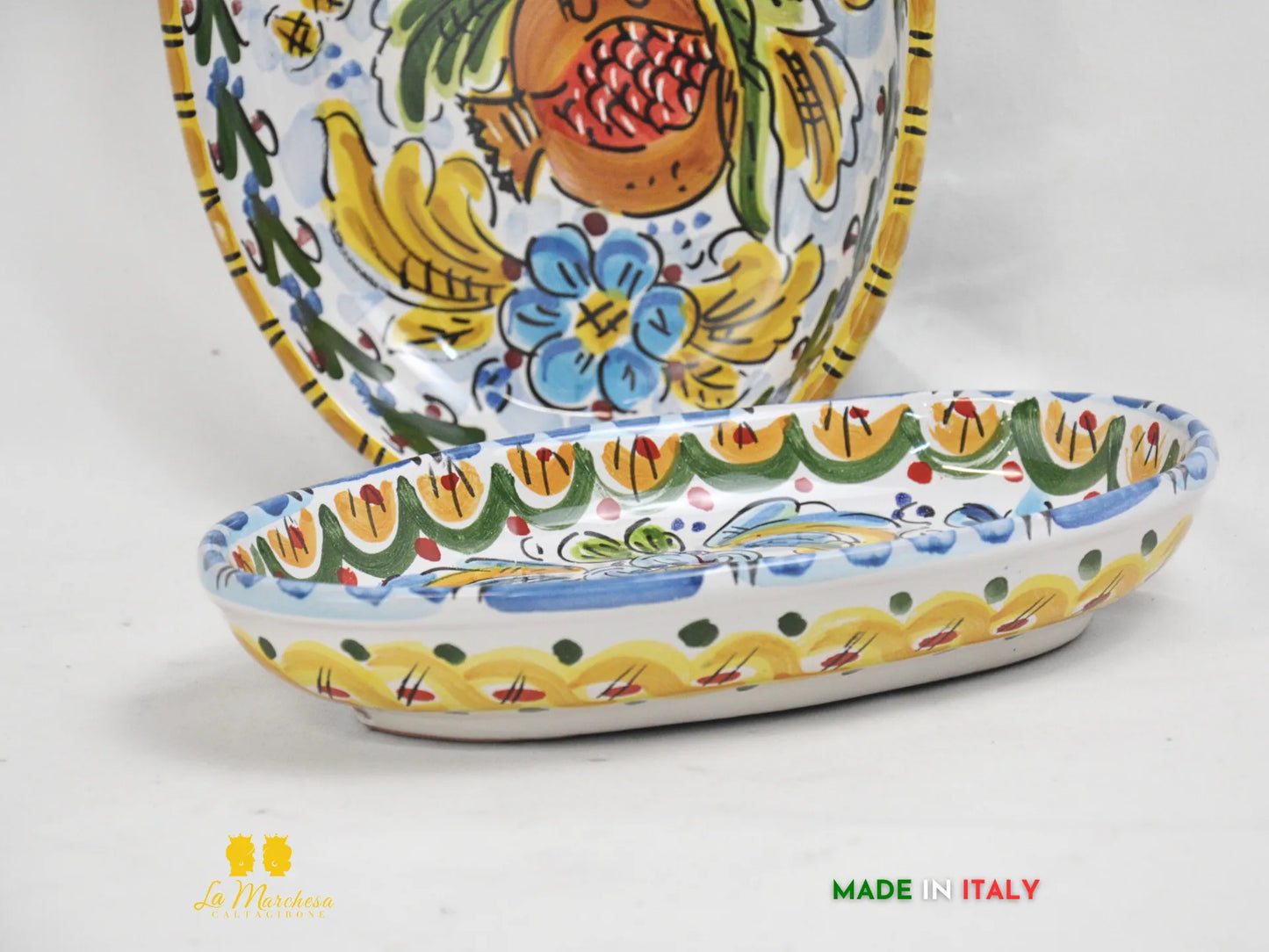 Vassoio pirofila in Ceramica di Caltagirone ornato frutta - Varie Misure