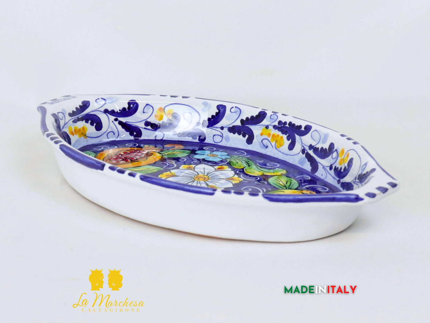 Pirofila in Ceramica di Caltagirone blu cobalto limoni - Diverse misure