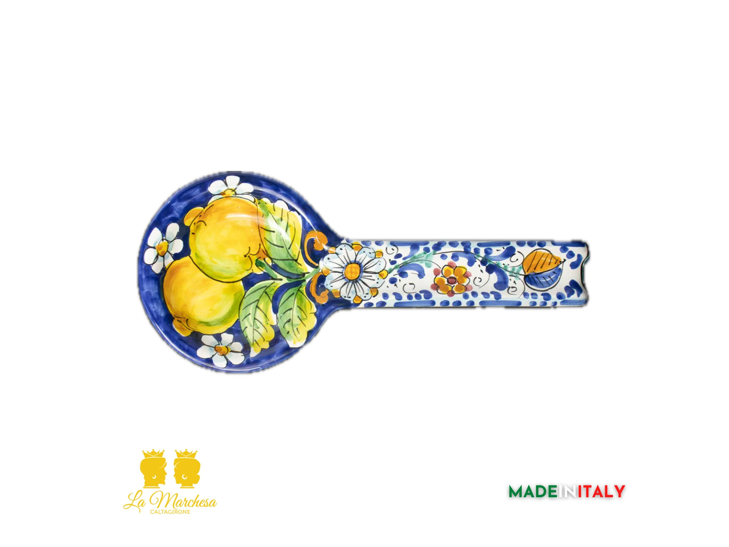 Poggiamestolo in Ceramica di Caltagirone blu cobalto-limoni
