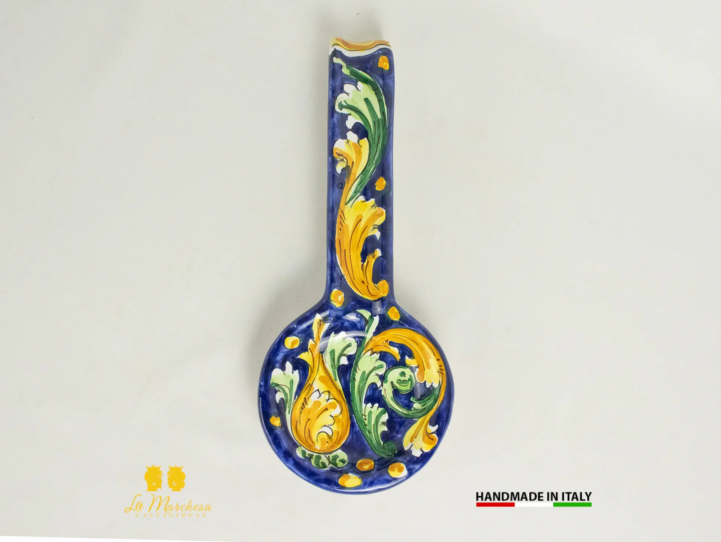 Poggiamestolo in Ceramica di Caltagirone 29cm blu cobalto - Vari Decori