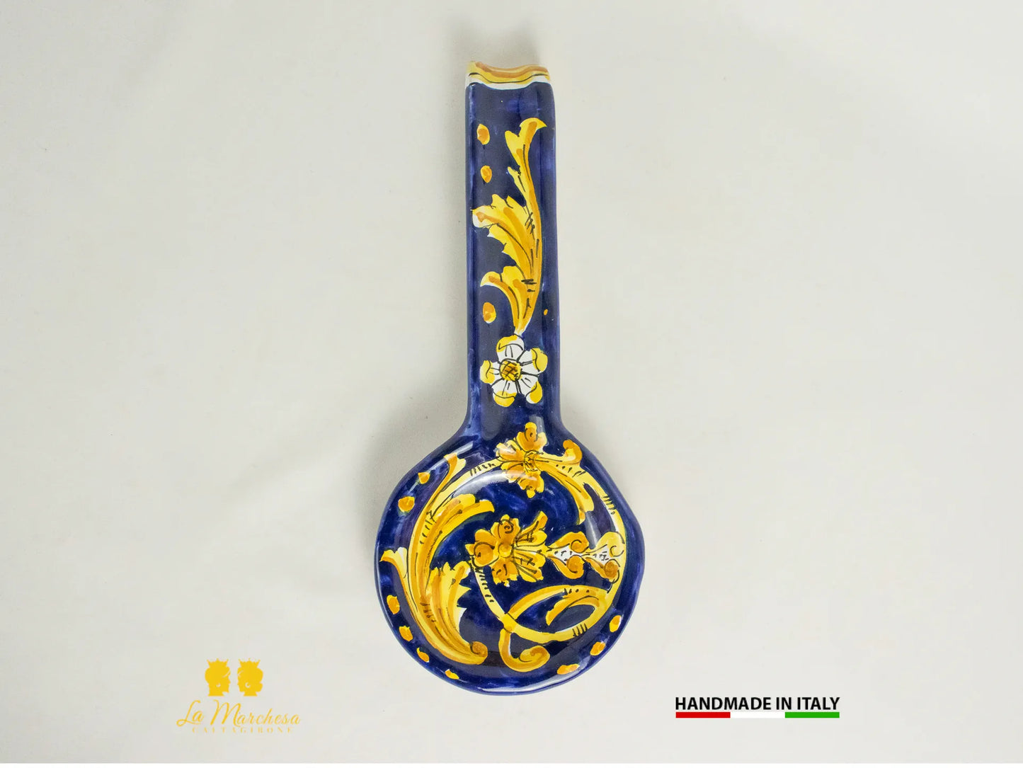Poggiamestolo in Ceramica di Caltagirone 29cm blu cobalto - Vari Decori