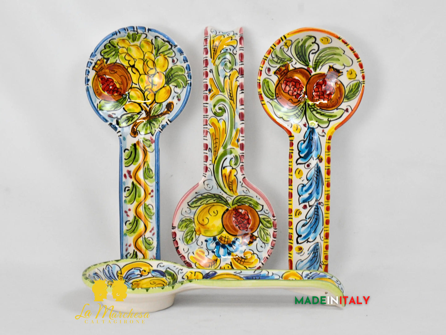 Poggia mestolo in Ceramica di Caltagirone frutta decorato a mano - Varie Misure