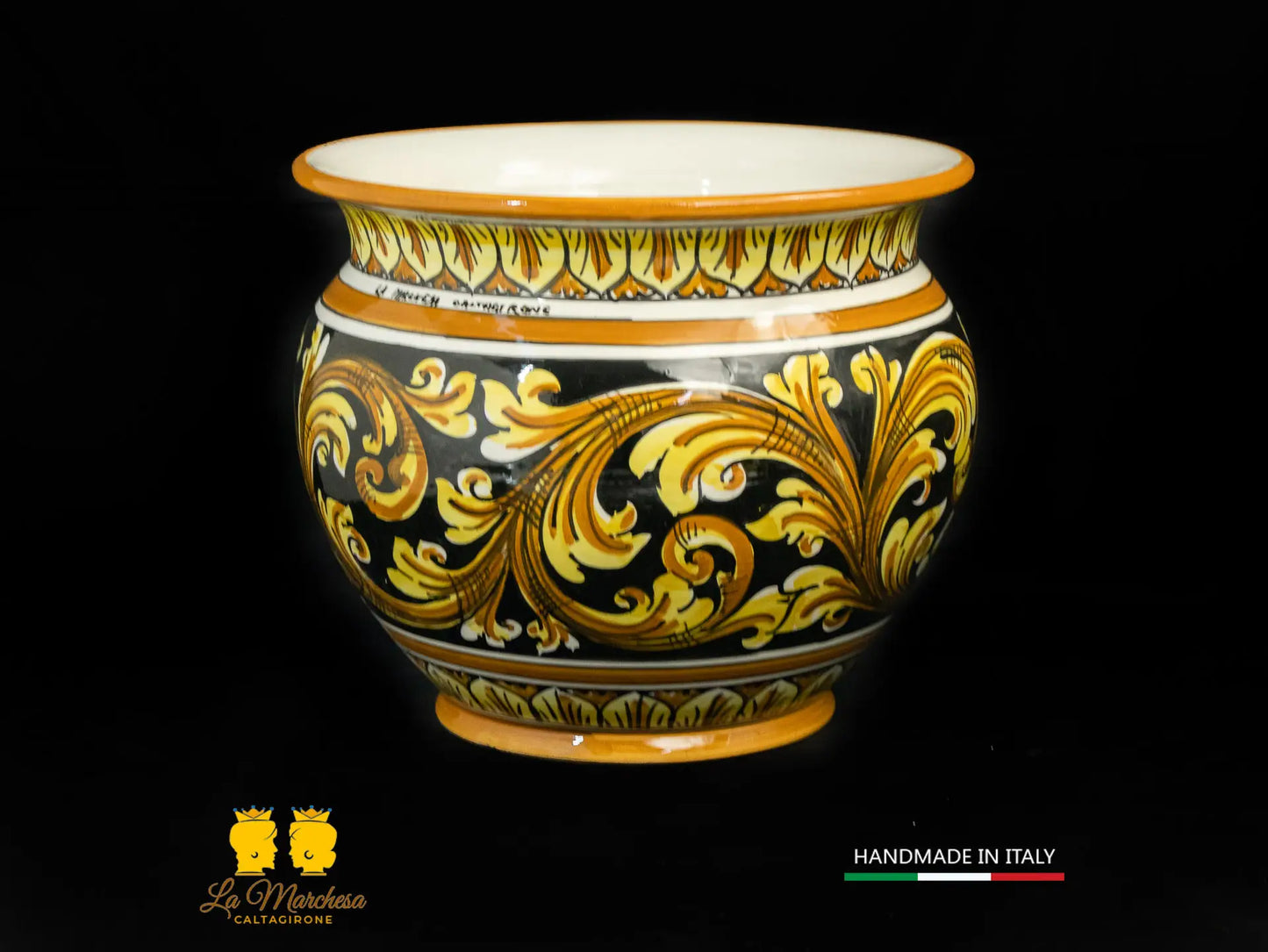 Portavaso Vaso in Ceramica di Caltagirone ornato barocco nero 31cm
