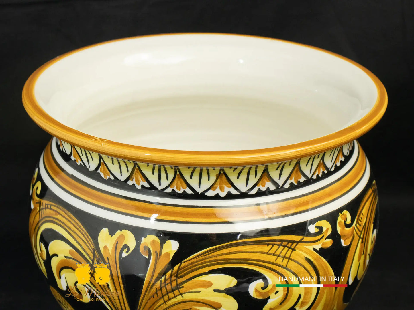 Portavaso Vaso in Ceramica di Caltagirone ornato barocco nero L26