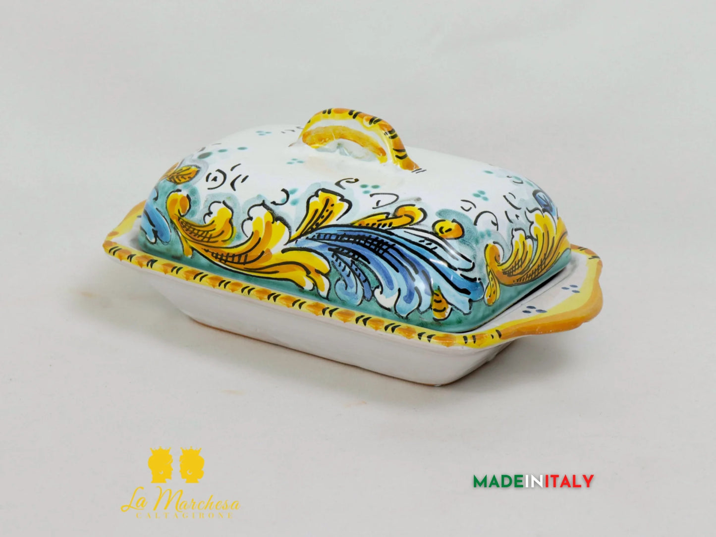 Porta Burro in Ceramica di Caltagirone - Ornato Verde Rame