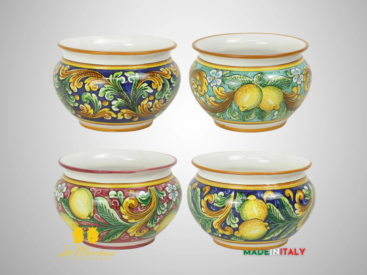 Porta Vaso Decorato in Ceramica di Caltagirone 21cm - Vari Decori